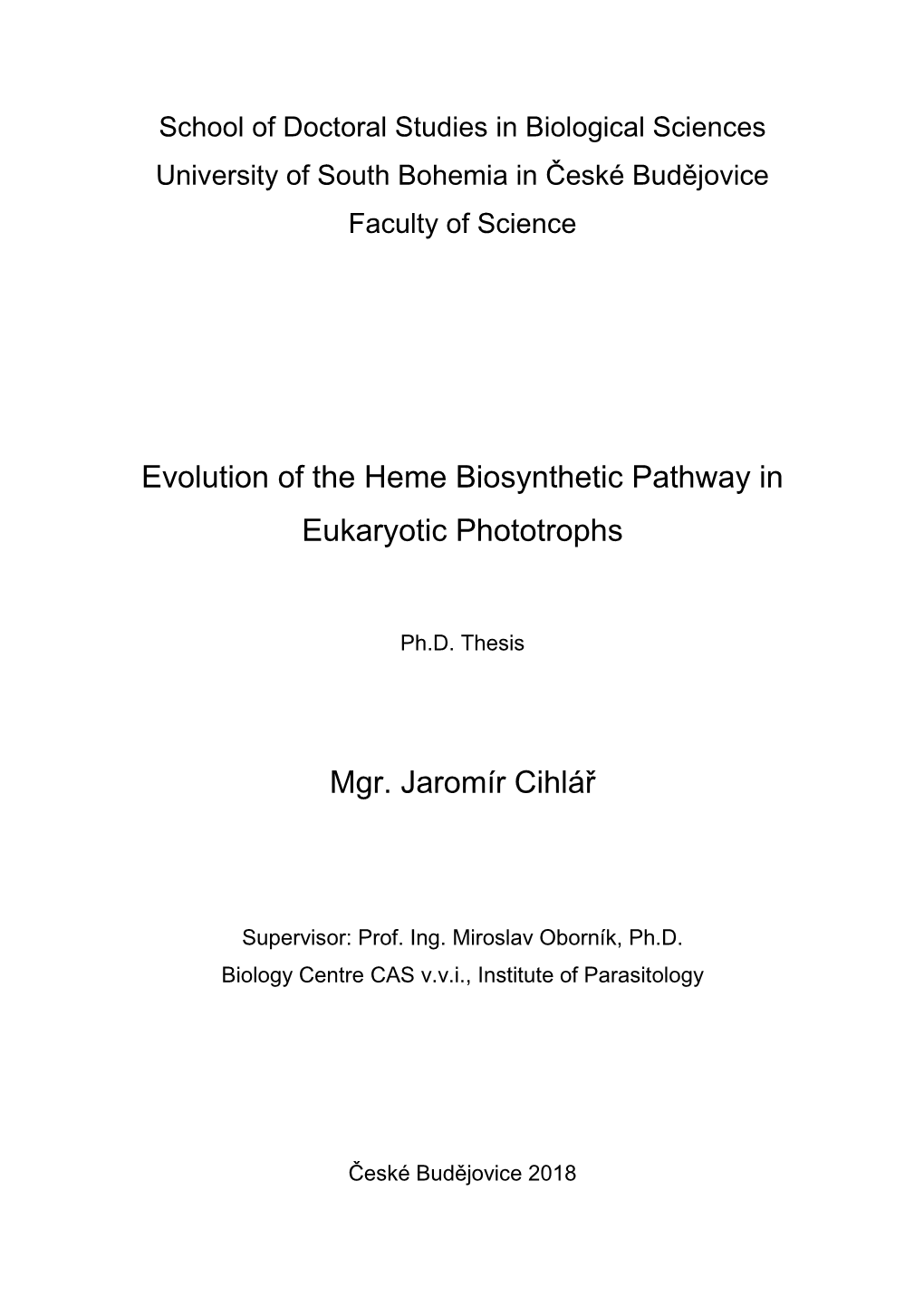 Evolution of the Heme Biosynthetic Pathway in Eukaryotic Phototrophs