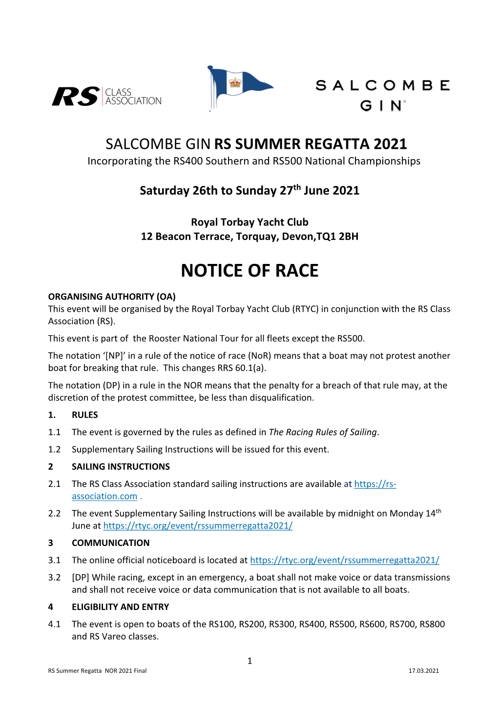 Notice of Race