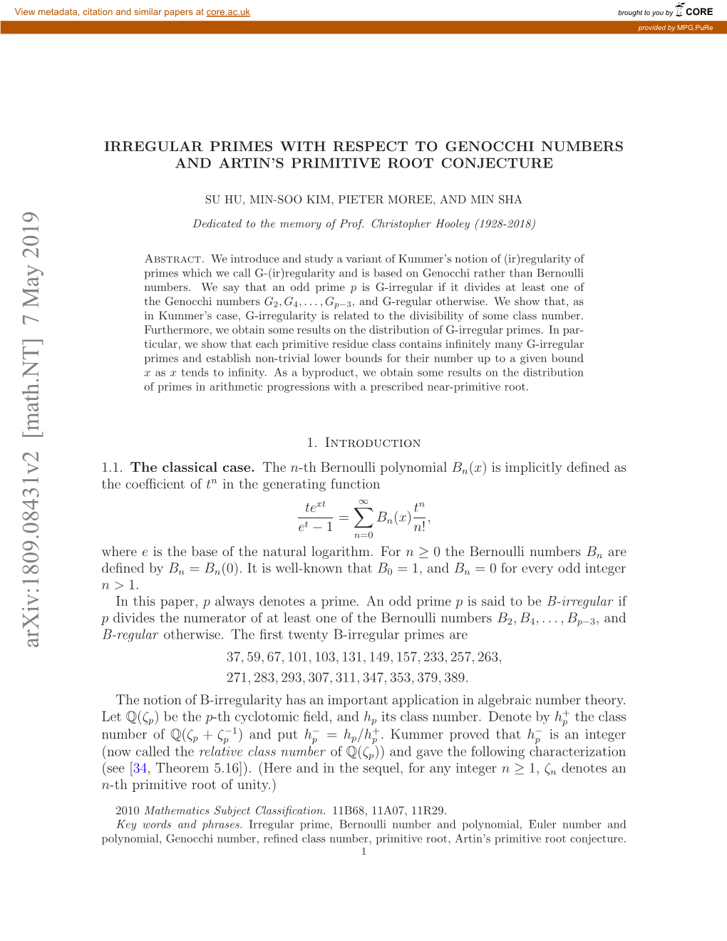 Arxiv:1809.08431V2 [Math.NT] 7 May 2019 Se[ (See Nwcle the Called (Now of Coeﬃcient the 1.1