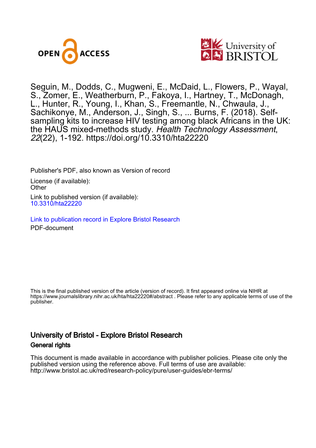 Self-Sampling Kits to Increase HIV Testing Among Black Africans in the UK: the HAUS Mixed-Methods Study