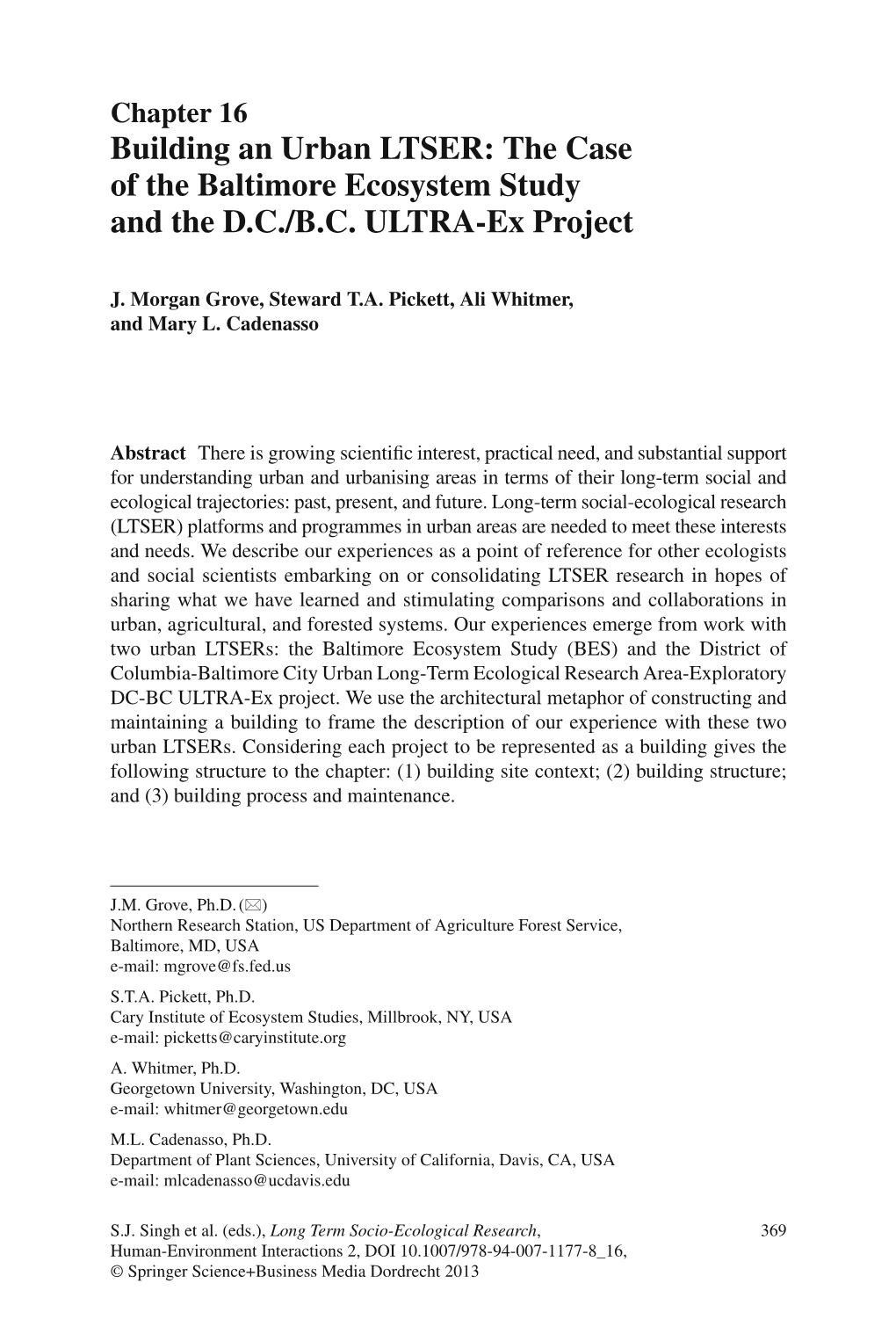 Building an Urban LTSER: the Case of the Baltimore Ecosystem Study and the D.C./B.C. ULTRA-Ex Project