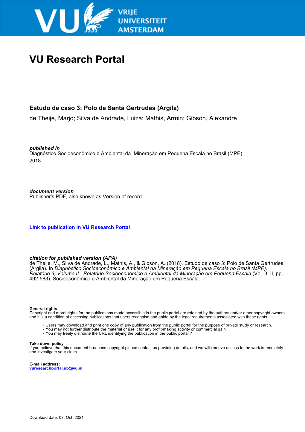 Estudo De Caso 3: Polo De Santa Gertrudes (Argila) De Theije, Marjo; Silva De Andrade, Luiza; Mathis, Armin; Gibson, Alexandre