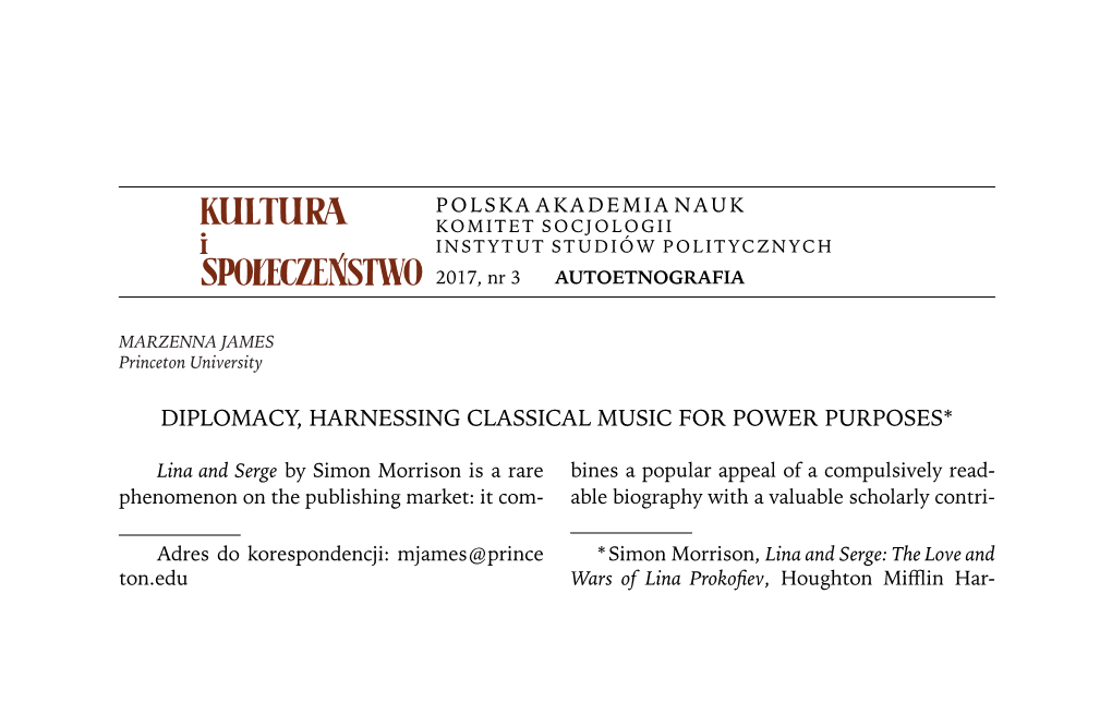 Diplomacy, Harnessing Classical Music for Power Purposes*