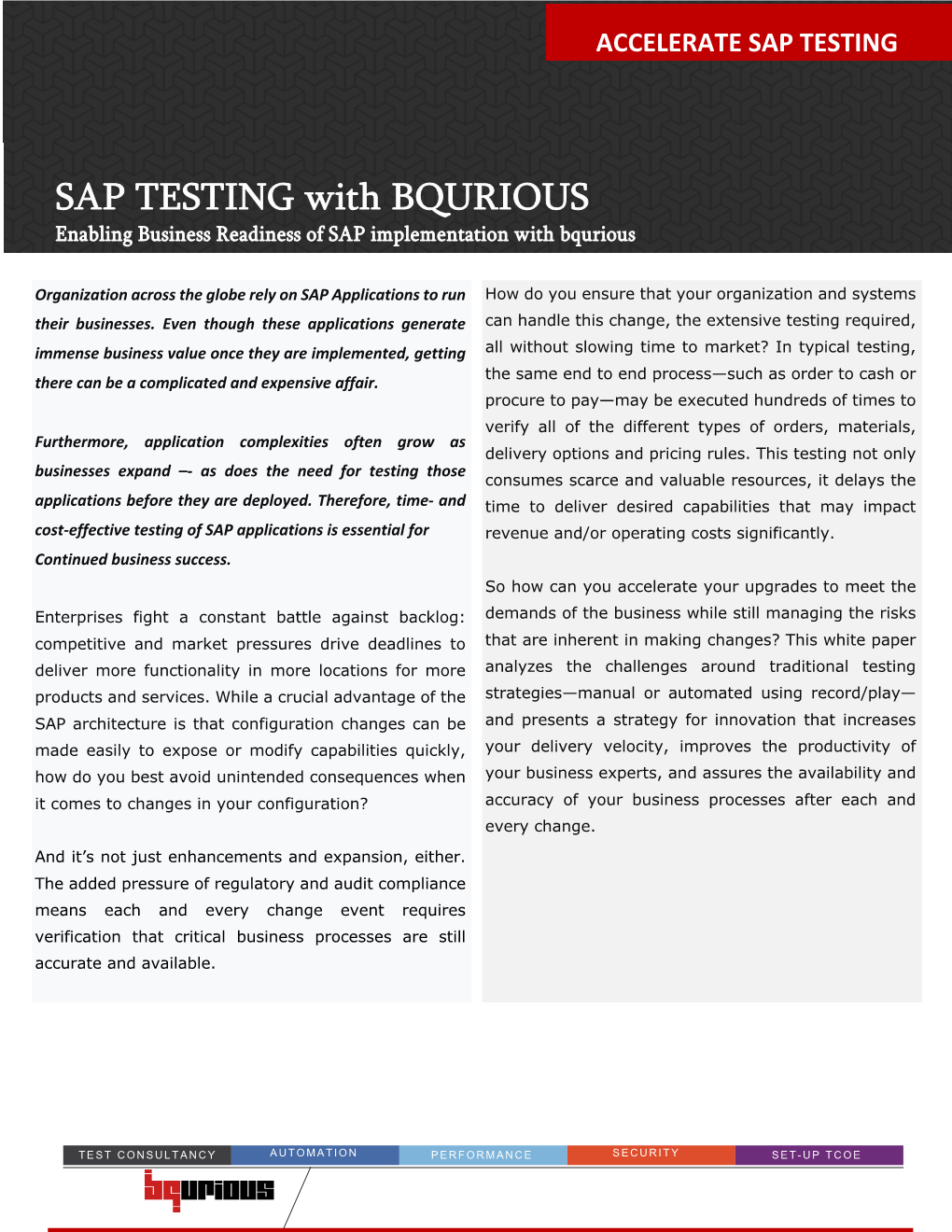 SAP TESTING with BQURIOUS Enabling Business Readiness of SAP Implementation with Bqurious