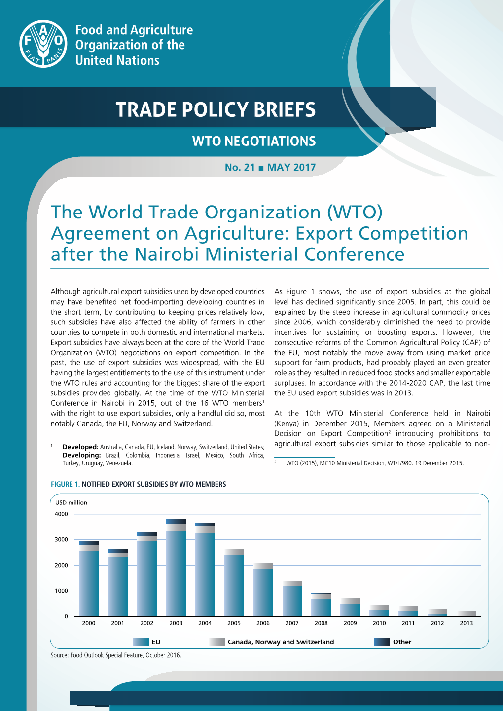 (WTO) Agreement on Agriculture: Export Competition After the Nairobi Ministerial Conference