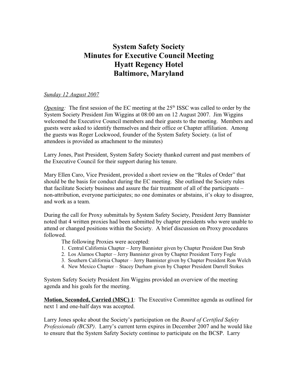 Minutes for Executive Council Meeting