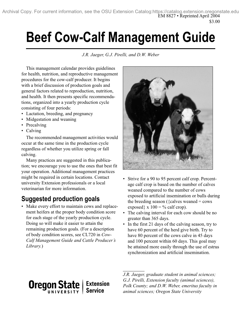 Beef Cow-Calf Management Guide, EM 8827 - DocsLib