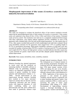 (Ceratotheca Sesamoides Endl.) Induced by Fast Neutron Irradiation