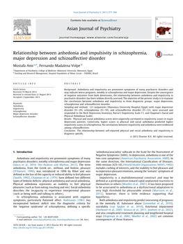 Relationship Between Anhedonia and Impulsivity in Schizophrenia, Major