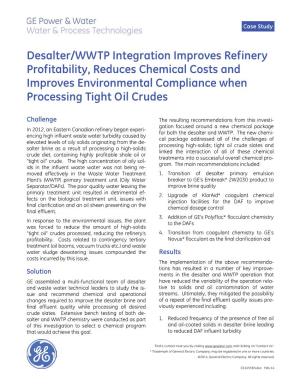Desalter/WWTP Integration Improves Refinery Profitability, Reduces Chemical Costs and Improves Environmental Compliance When Processing Tight Oil Crudes