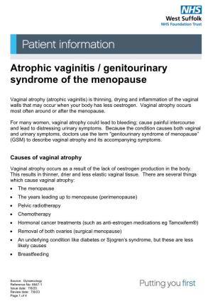 Atrophic Vaginitis Genitourinary Syndrome of the Menopause