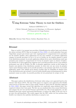 Using Extreme Value Theory to Test for Outliers Résumé Abstract