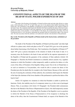 Constitutional Aspects of the Death of the Head of State