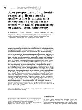 Related and Disease-Specific Quality of Life in Patients with Nonmetastatic Prostate Cancer Treated with Radical Prostatectomy Or External Beam Radiotherapy
