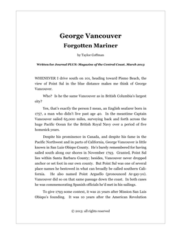 George Vancouver Forgotten Mariner