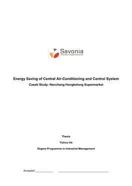 Energy Saving of Central Air-Conditioning and Control System Caseb Study: Nanchang Hongkelong Supermarket