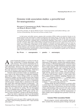 Genome-Wide Association Studies: a Powerful Tool for Neurogenomics