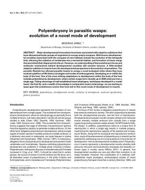 Polyembryony in Parasitic Wasps: Evolution of a Novel Mode of Development