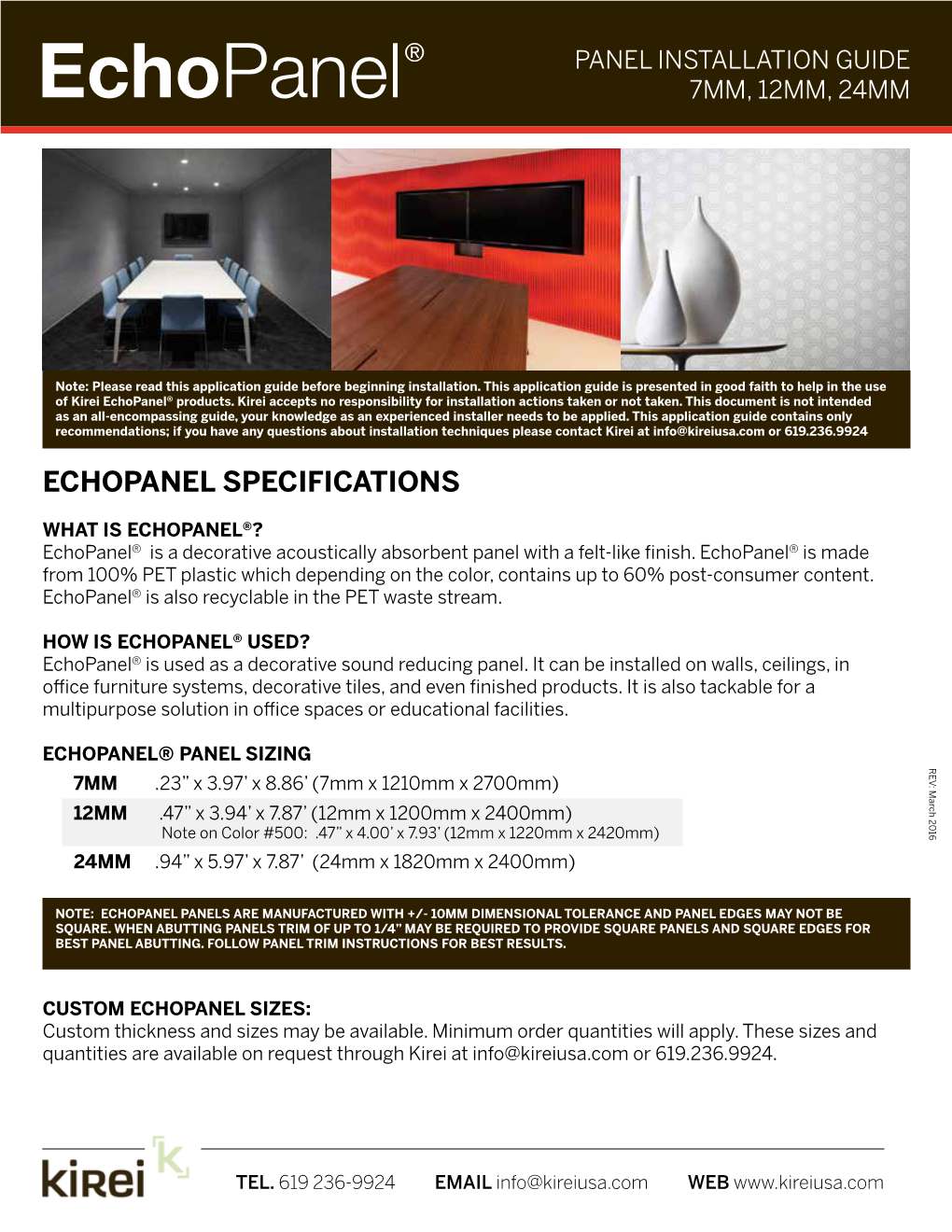 Echopanel Specifications