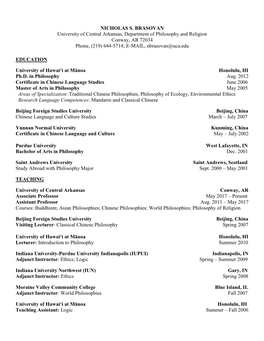 NICHOLAS S. BRASOVAN University of Central Arkansas, Department of Philosophy and Religion Conway, AR 72034 Phone, (219) 644-5714; E-MAIL, Nbrasovan@Uca.Edu