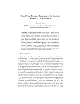 Classifying Regular Languages Via Cascade Products of Automata