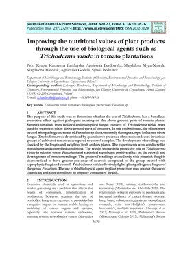 Improving the Nutritional Values of Plant Products Through the Use of Biological Agents Such As Trichoderma Viride in Tomato Plantations