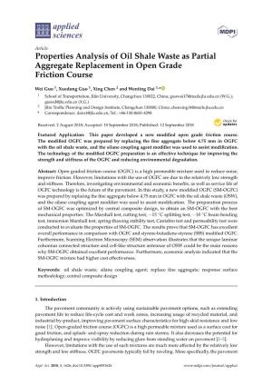 Properties Analysis of Oil Shale Waste As Partial Aggregate Replacement in Open Grade Friction Course