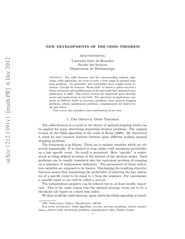 New Developments of the Odds Theorem