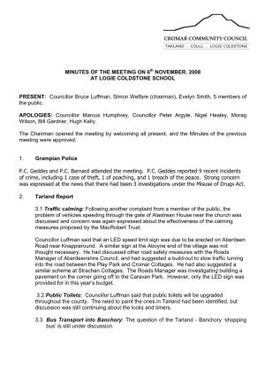 MINUTES of the MEETING on 6Th NOVEMBER, 2008 at LOGIE COLDSTONE SCHOOL