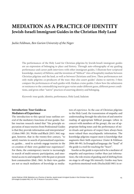 MEDIATION AS a PRACTICE of IDENTITY Jewish-Israeli Immigrant Guides in the Christian Holy Land
