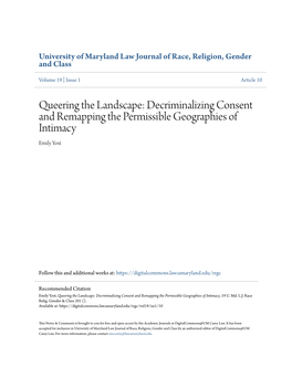 Queering the Landscape: Decriminalizing Consent and Remapping the Permissible Geographies of Intimacy Emily Yost