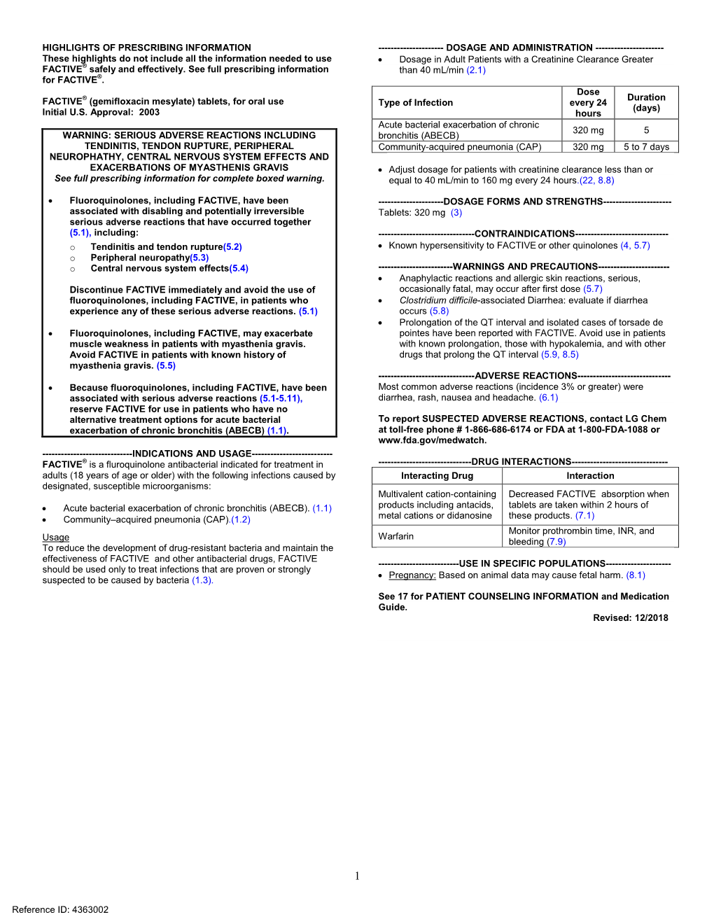 FACTIVE® (Gemifloxacin Mesylate)