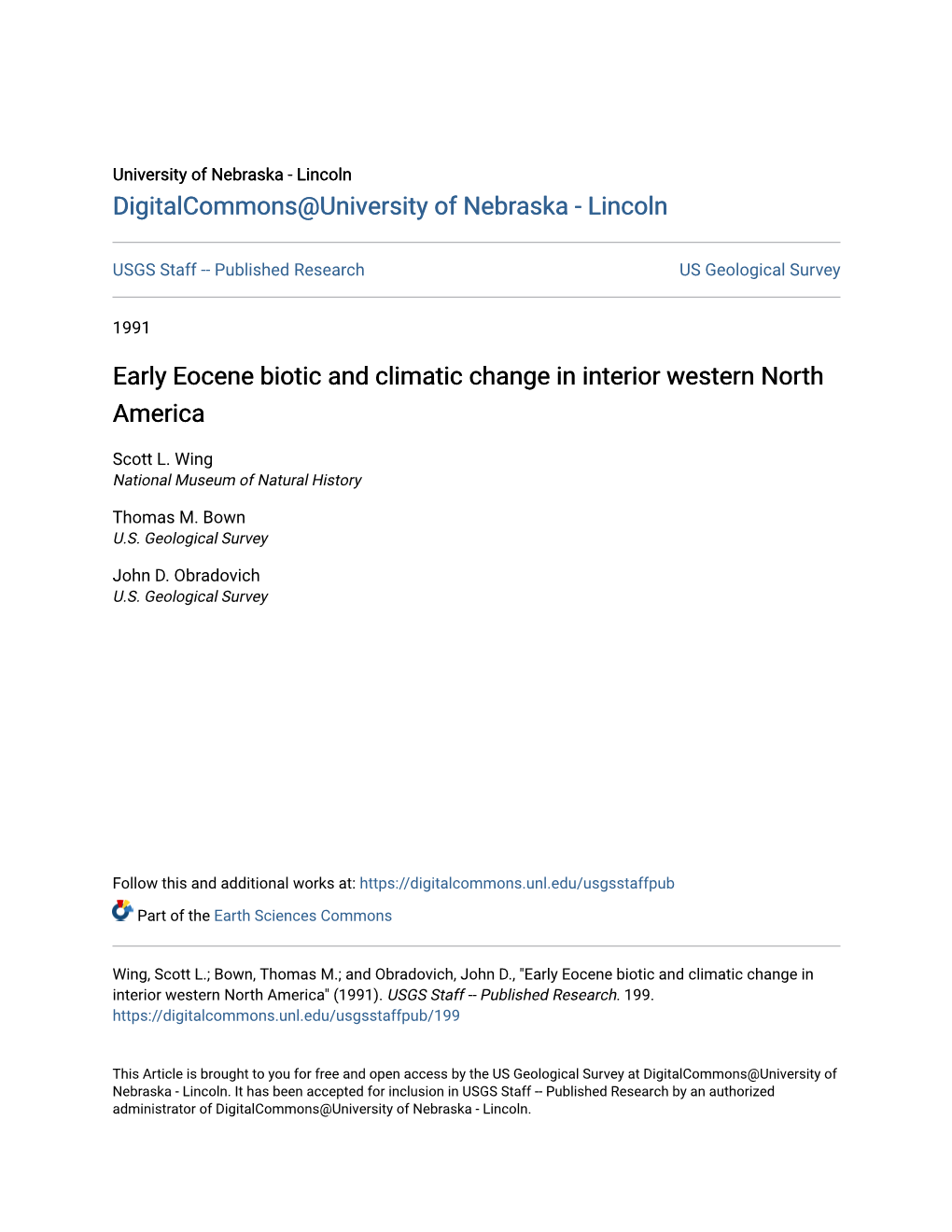 Early Eocene Biotic and Climatic Change in Interior Western North America