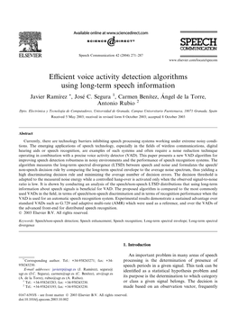 Efficient Voice Activity Detection Algorithms Using Long-Term Speech