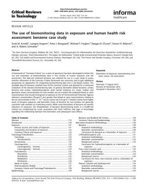 The Use of Biomonitoring Data in Exposure and Human Health Risk Assessment: Benzene Case Study
