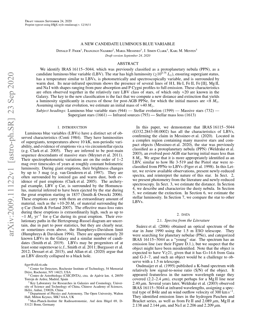 Arxiv:2009.11122V1 [Astro-Ph.SR] 23 Sep 2020 02 Esr Ta.21) N La Ta.(00 Ru That Argue Hole