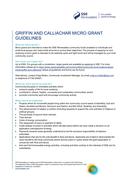 Griffin and Calliachar Micro Grant Guidelines