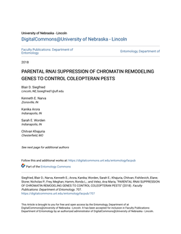 Parental Rnai Suppression of Chromatin Remodeling Genes to Control Coleopteran Pests