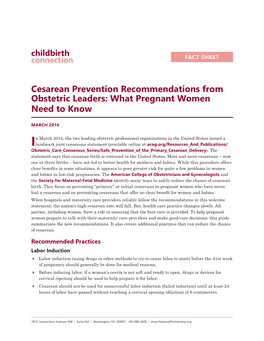 New Cesarean Prevention Recommendations from Obstetric Leaders: What Pregnant Women Need to Know