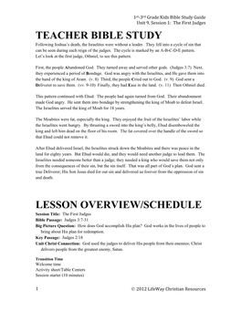 Teacher Bible Study Lesson Overview/Schedule