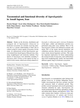 Taxonomical and Functional Diversity of Saprolegniales in Anzali Lagoon, Iran
