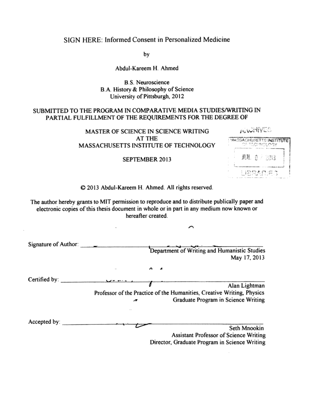 SIGN HERE: Informed Consent in Personalized Medicine P