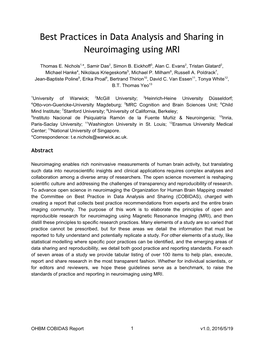 Best Practices in Data Analysis and Sharing in Neuroimaging Using MRI