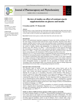 Review of Studies on Effect of Resistant Starch Supplementation on Glucose