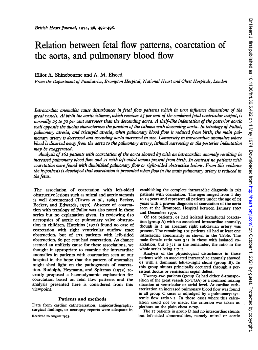 The Aorta, and Pulmonary Blood Flow