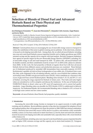 Selection of Blends of Diesel Fuel and Advanced Biofuels Based on Their Physical and Thermochemical Properties