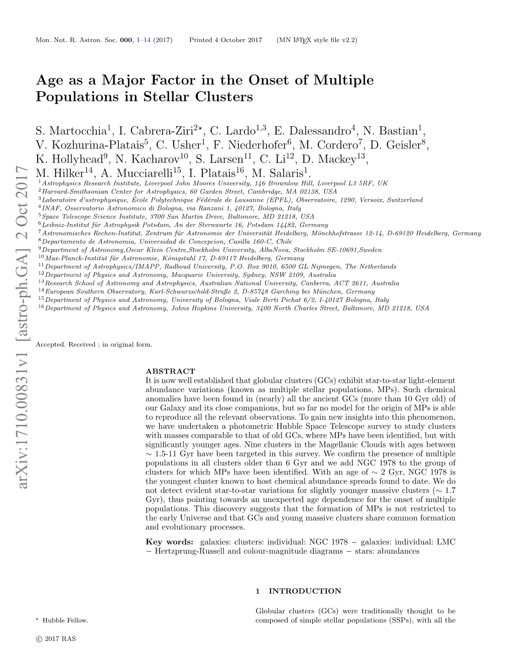 Age As a Major Factor in the Onset of Multiple Populations in Stellar Clusters