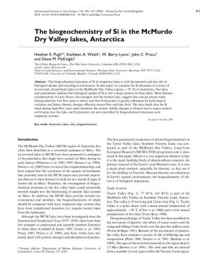 The Biogeochemistry of Si in the Mcmurdo Dry Valley Lakes, Antarctica
