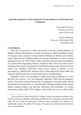 A Prosodic Perspective on the Assignment of Tonal Melodies to Arabic Loanwords in Bambara*