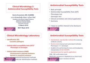 Antimicrobial Susceptibility Tests Clinical Microbiology Laboratory